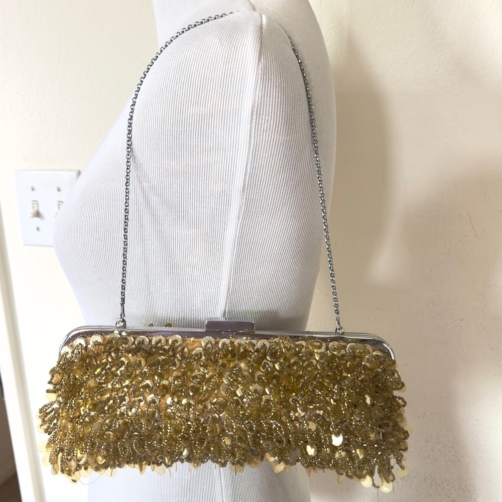 BCBG MAXAZRIA GOLD SEQUIN CLUCTCH W SATIN LINING Dazzling Gold Evening Clutch - Picture 2 of 13